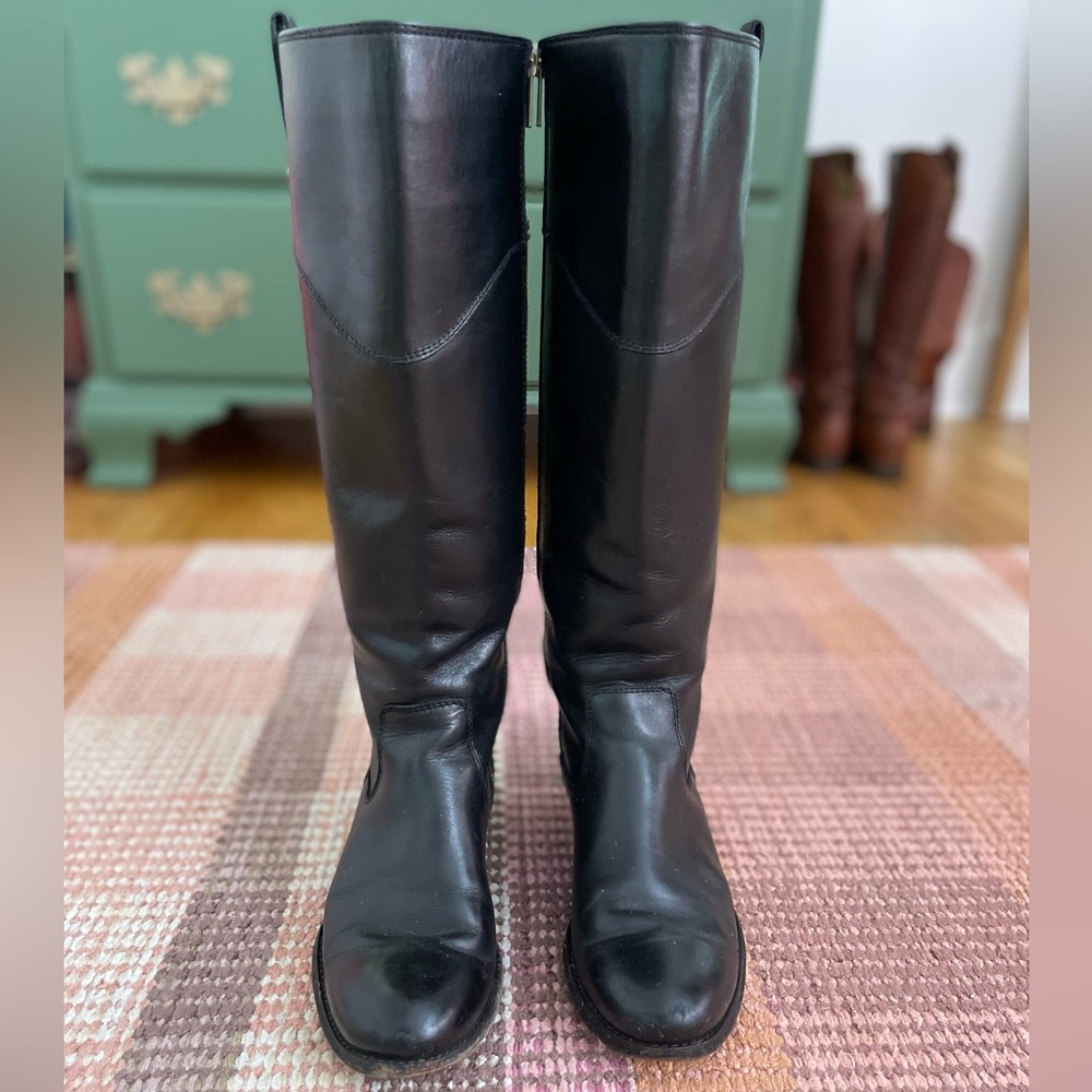 The Melissa Tab Tall Riding Leather boot by Frye Black boots extended calf